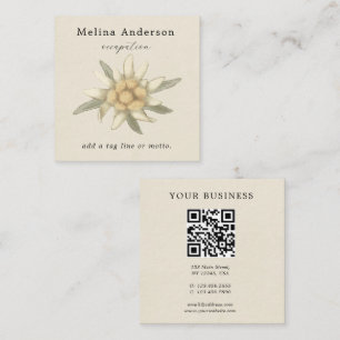 QR Code Simple Edelweiss Flower Square Business Card