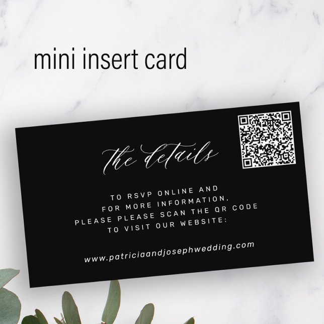 QR CODE simple elegant wedding details black Enclosure Card (Creator Uploaded)