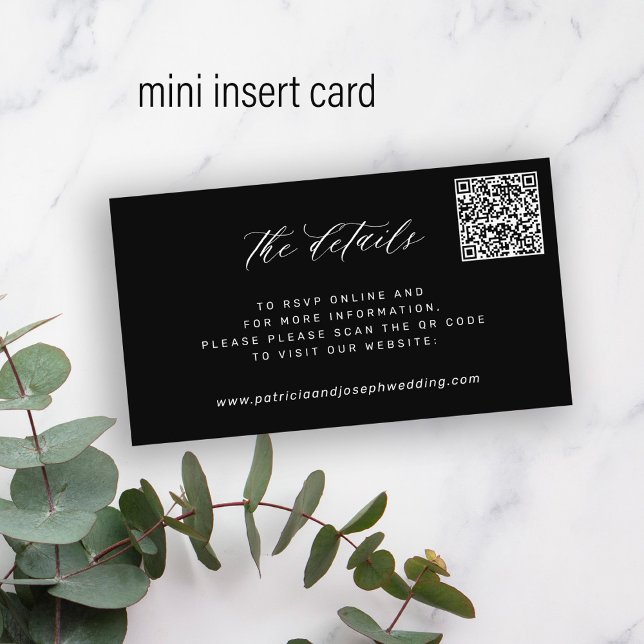 QR CODE simple elegant wedding details black Enclosure Card (Creator Uploaded)