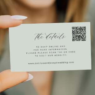 QR CODE simple elegant wedding details sage green Enclosure Card