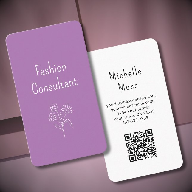 QR code Simple Flower Fashion Consultant  Business Card (Creator Uploaded)