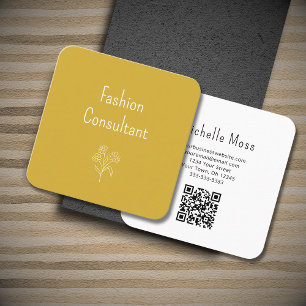 QR code Simple Flower Gold Boho Square Business Card