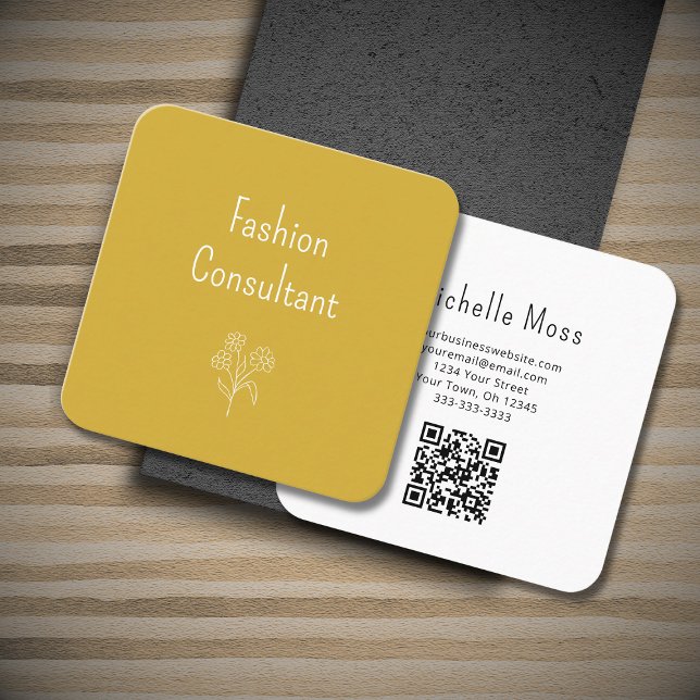 QR code Simple Flower Gold Boho Square Business Card (Creator Uploaded)