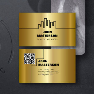 QR Code Simple Gold & Black Real Estate Agent Business Card
