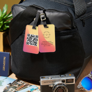 QR Code Simple Minimal Logo Name Details Luggage Tag