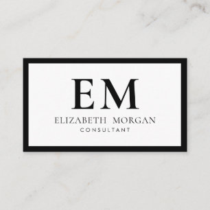 QR Code Simple Modern Black White Monogram Business Card