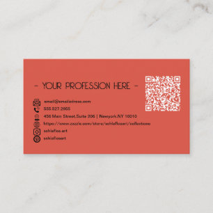 QR Code Simple Modern Minimal Red Instagram Business Card