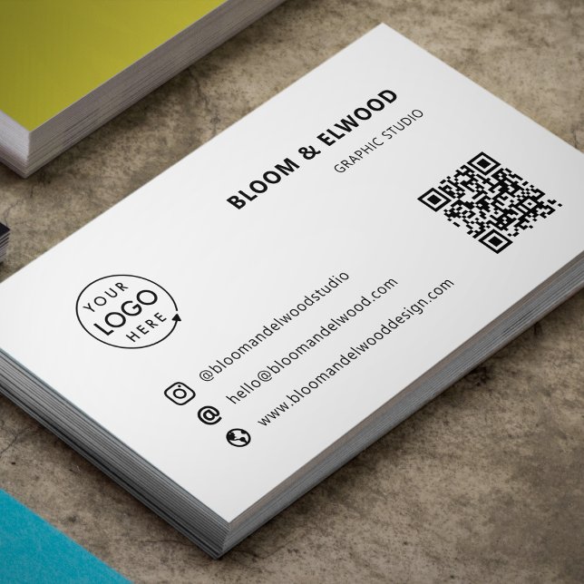 QR Code Simple Modern Minimal White Logo Business Card (Modern minimalist logo business card by Guava - clean, professional, and fully customizable)
