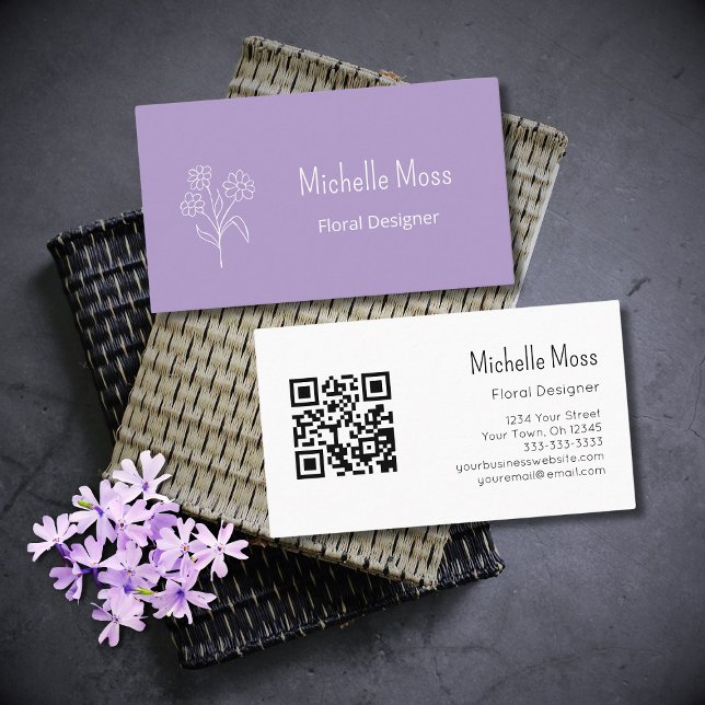 QR code Simple Purple Daisy Professional Modern  Business Card (Creator Uploaded)