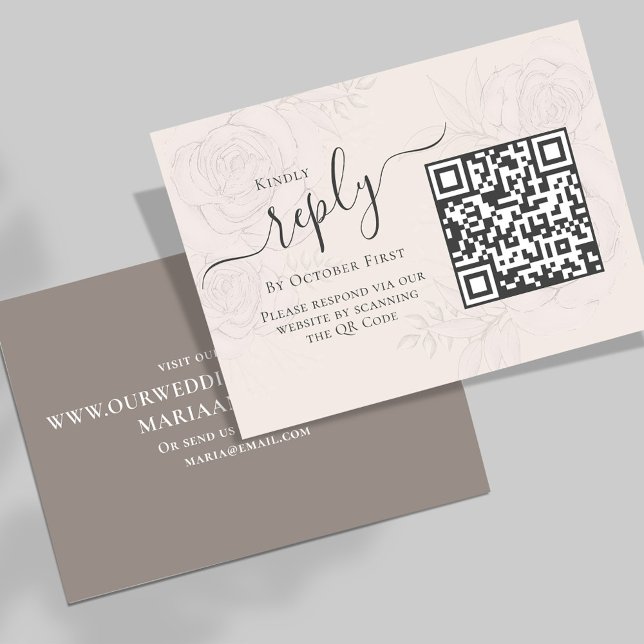QR Code Simple RSVP Online Elegant Blush Floral  Enclosure Card (Simply add your URL to the template to generate a scannable QR Code. )