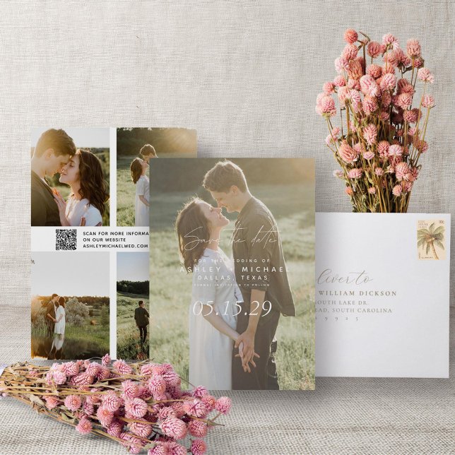 QR Code Simple Script 5 Photo Wedding Website Save The Date (QR Code Save the Date!)