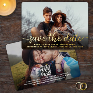 QR Code Simple Script Wedding Save the Date Photo