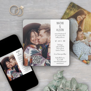 QR Code Simple Unique 2 Photo All-In-One Wedding Invitation