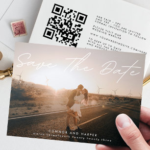 QR CODE   Simply Elegant Photo Save The Date Announcement