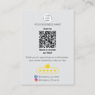 QR code small business review GOOGLE and YELP  Business Card