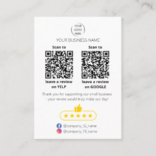 QR code small business review GOOGLE and YELP  Business Card