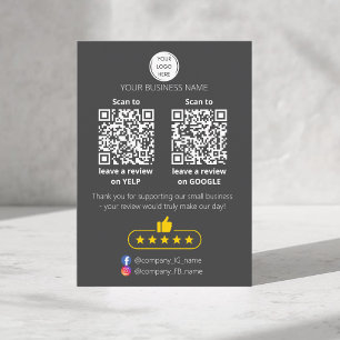 QR code small business review GOOGLE and YELP  Card
