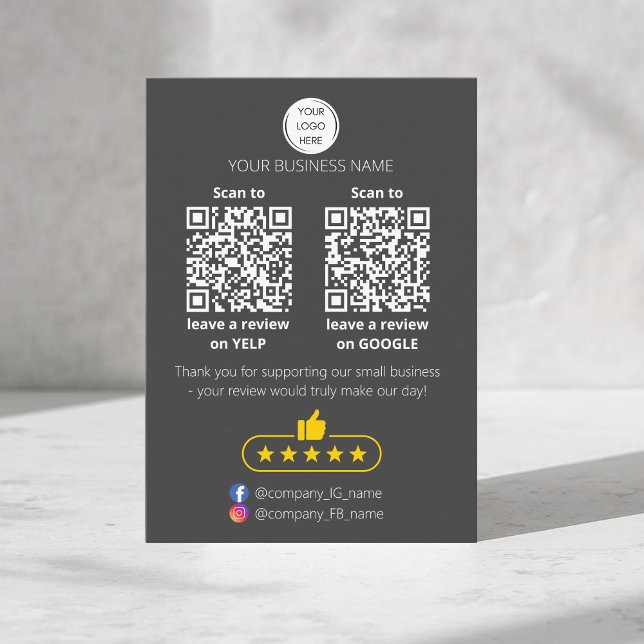 QR code small business review GOOGLE and YELP  Card (QR-code "leave a review" business card. Five stars review. Custom logo, yelp and google)