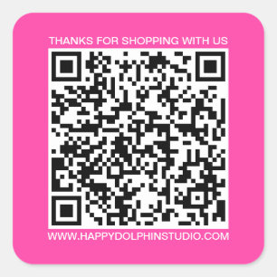 QR Code Small Business Website Knockout Pink Square Sticker