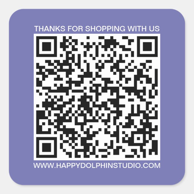 QR Code Small Business Website Very Peri Blue Square Sticker (Front)