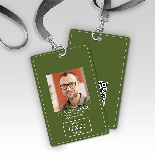 QR Code Smart Contact • Olive Green Business ID ID Badge (Creator Uploaded)