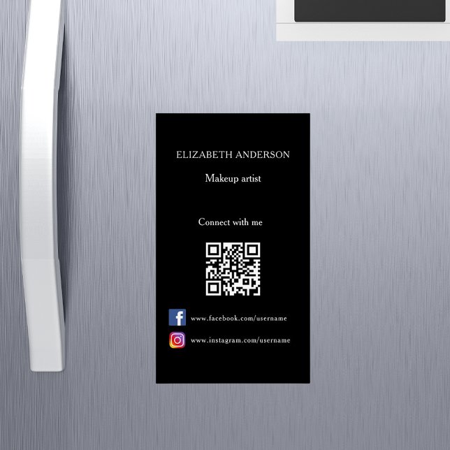 Qr code social media black white magnetic business card (Creator Uploaded)