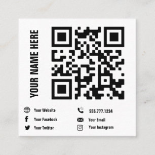 QR Code Social Media Changeable Minimalist Busine Square Business Card