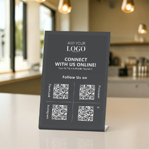 QR Code Social Media Connect with Us Business Logo Pedestal Sign