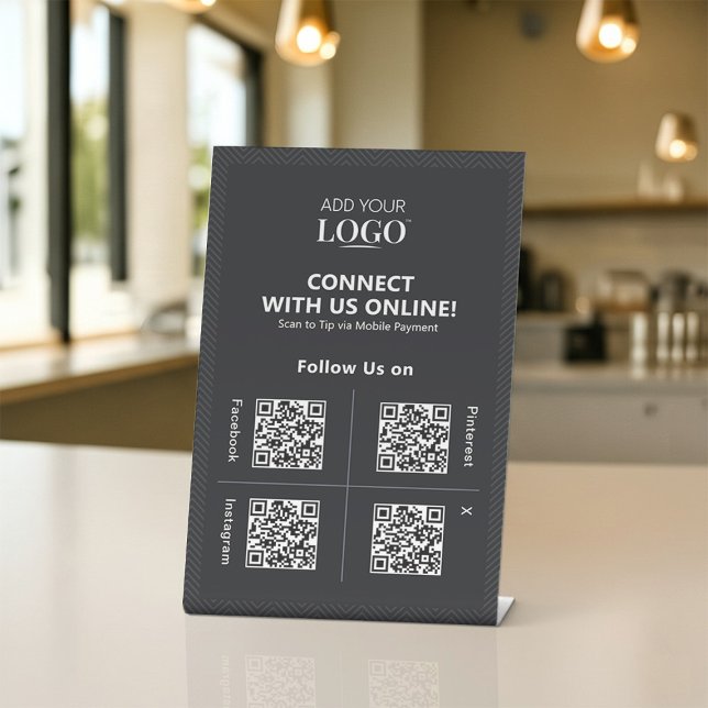 QR Code Social Media Connect with Us Business Logo Pedestal Sign (Creator Uploaded)