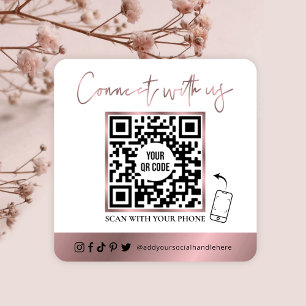 QR Code Social Media Glam Rose Gold Logo Square Business Card