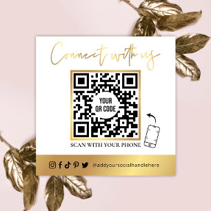 QR Code Social Media White & Gold Business Card