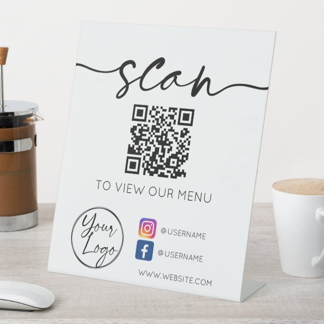 QR Code Social Media White Pedestal Sign (In SItu)