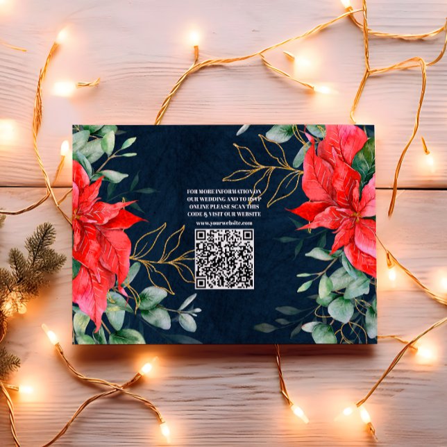 QR Code Soft Winter Berry Christmas Wedding  Enclosure Card (Creator Uploaded)