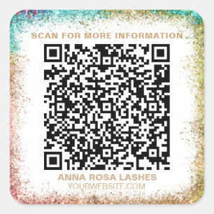 *~* QR Code Spa Expo RAINBOW FRAME Shop Salon Square Sticker