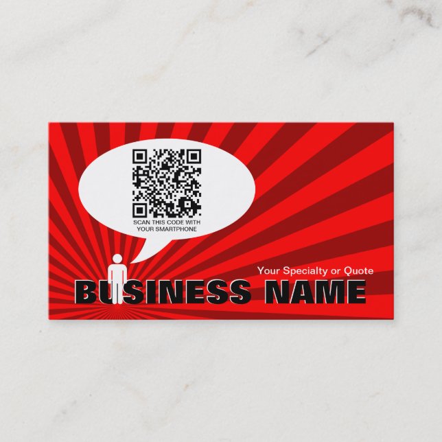 qr code speech bubble (red rays) business card (Front)