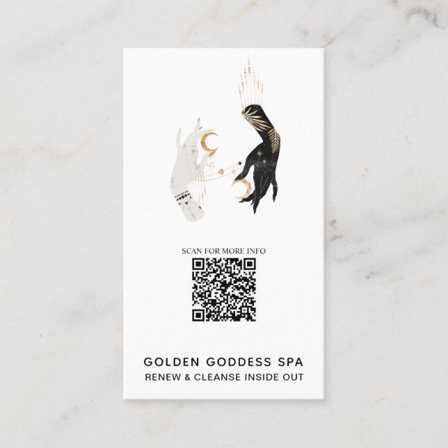 *~* QR Code Stars Moon Mystic Hands Gold Spa Business Card (Front)