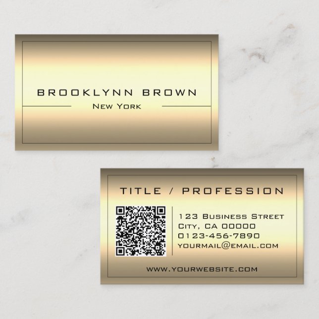QR Code Stylish Dark Gold Colour Gradient Classy Business Card (Front/Back)