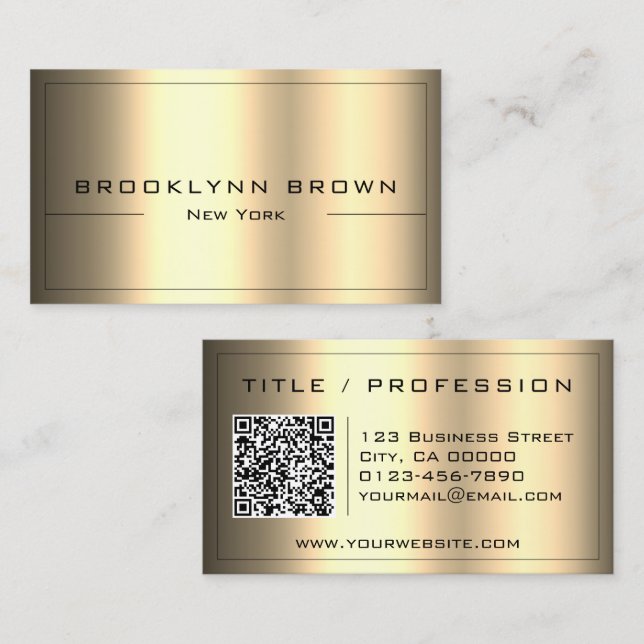 QR Code Stylish Dark Gold Colour Gradient Classy Business Card (Front/Back)