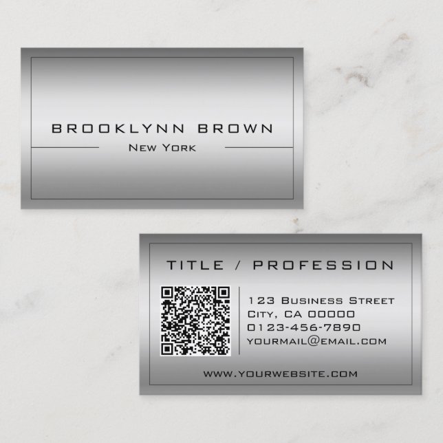 QR Code Stylish Dark Silver Colour Gradient Classy Business Card (Front/Back)
