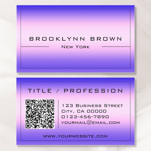 QR Code Stylish Pink Purple Colour Gradient Classy Business Card (Creator Uploaded)