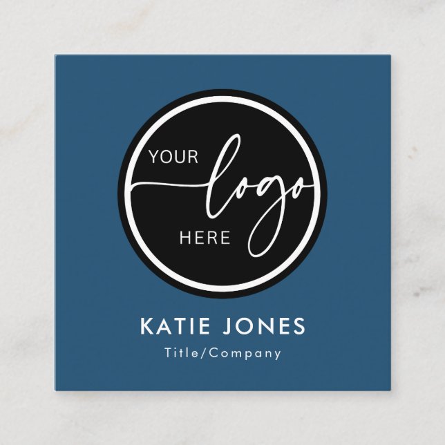 QR Code Teal Blue Custom Logo Connect with Us Square Business Card (Front)