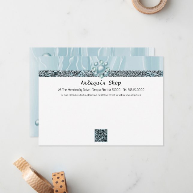 QR Code Teal Blue Silk Foil Business Card (Front/Back In Situ)