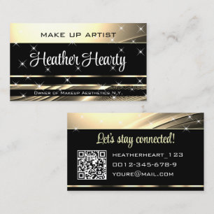 QR Code Template Deluxe Black Gold Golden Ombre  Business Card
