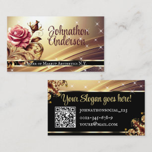 QR Code Template Deluxe Gold Rose Luxury Chic Glam Business Card