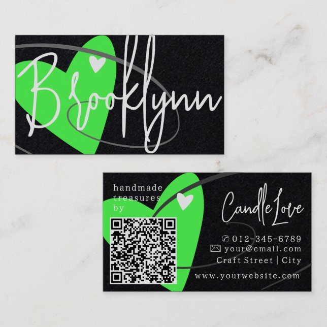 QR Code Template Green Made Love Heart Crafters Business Card (Front/Back)