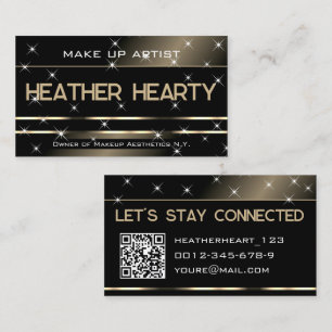 QR Code Template Luxury Black Gold Glitter Stars Business Card