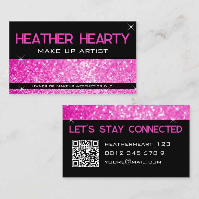 QR Code Template Luxury Hot Pink Girly Neon Bright Business Card (Front/Back)