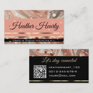 QR Code Template Luxury Marbled Glitter Peach Business Card
