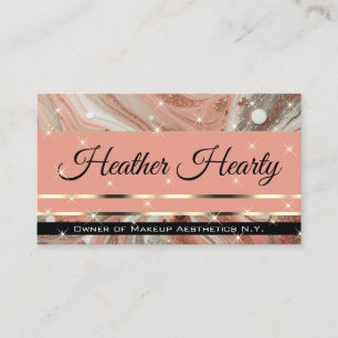 QR Code Template Luxury Marbled Glitter Peach Business Card