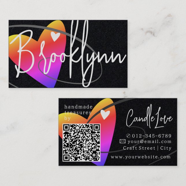 QR Code Template Rainbow Made Love Heart Crafters Business Card (Front/Back)